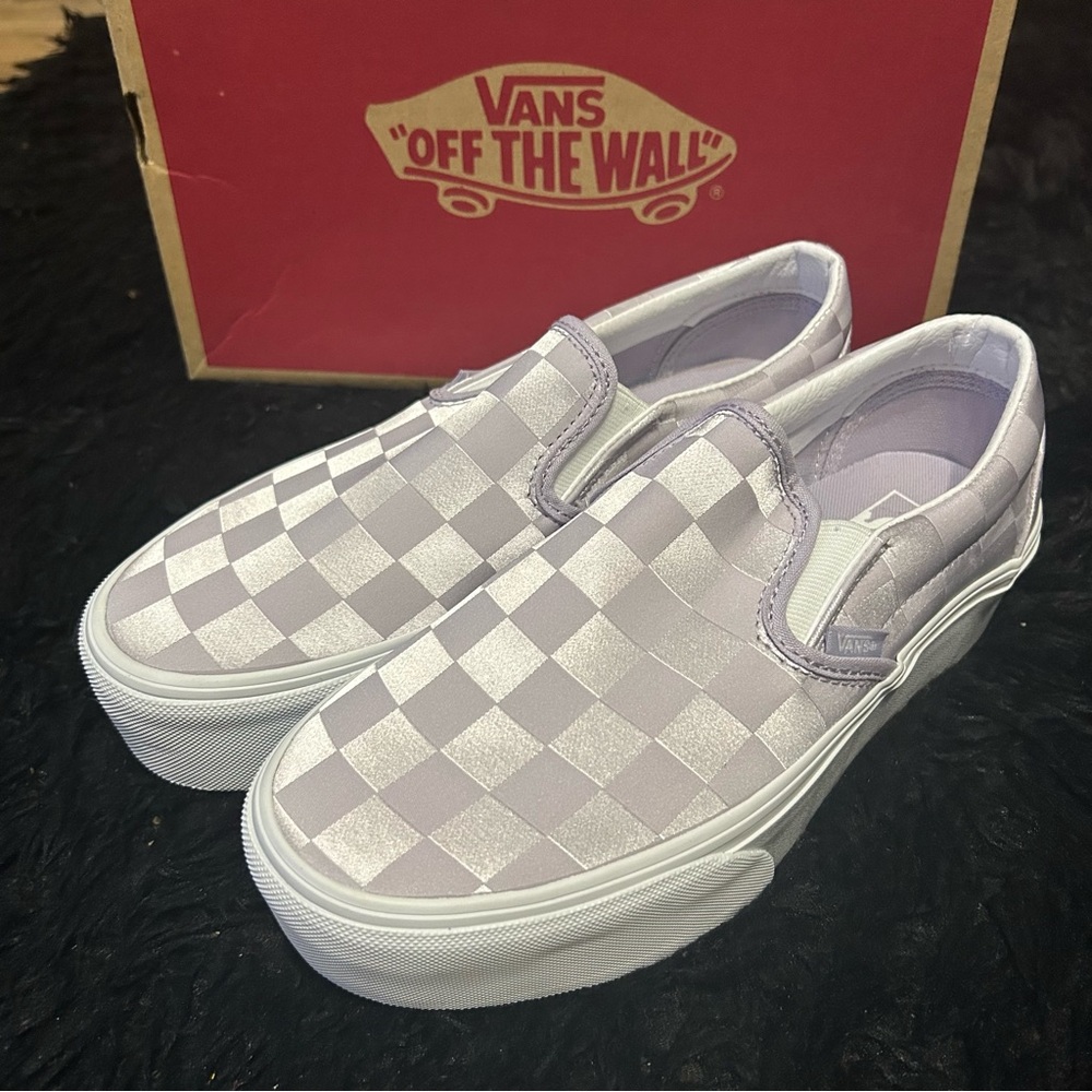 VANS checkerboard lilac platform slip on shoes sneakers women’s 7.5 new - Picture 2 of 7